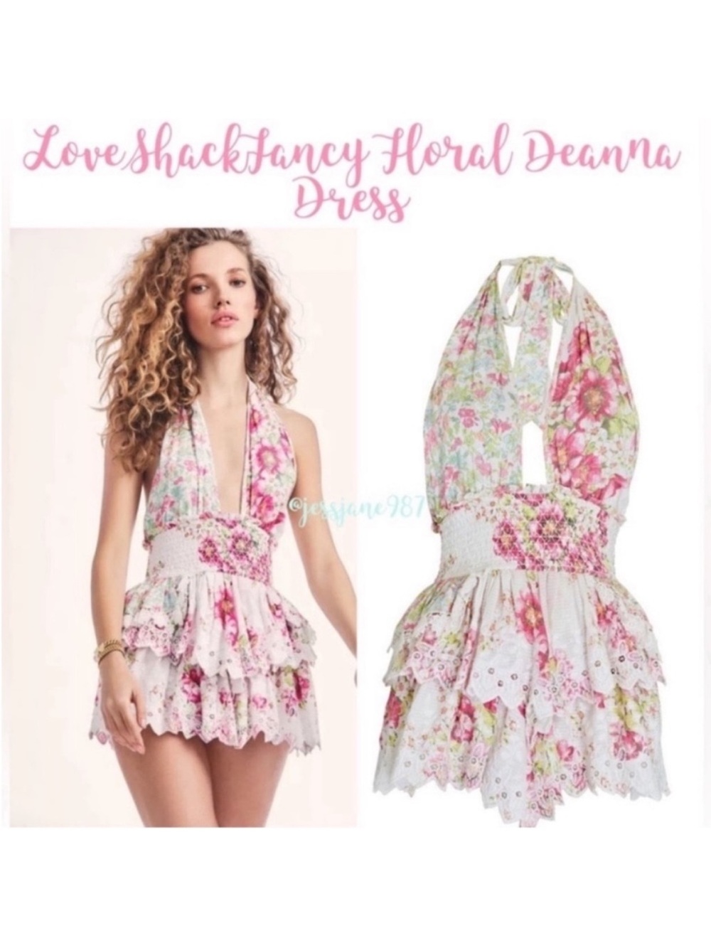 LoveShackFancy Green Pink Floral Deanna Dress XS